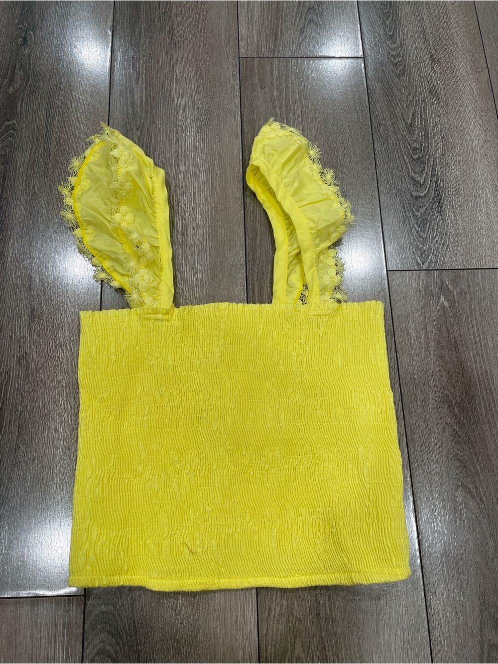 Peixoto Bright Yellow Smocked Lace-Trim Crop Top